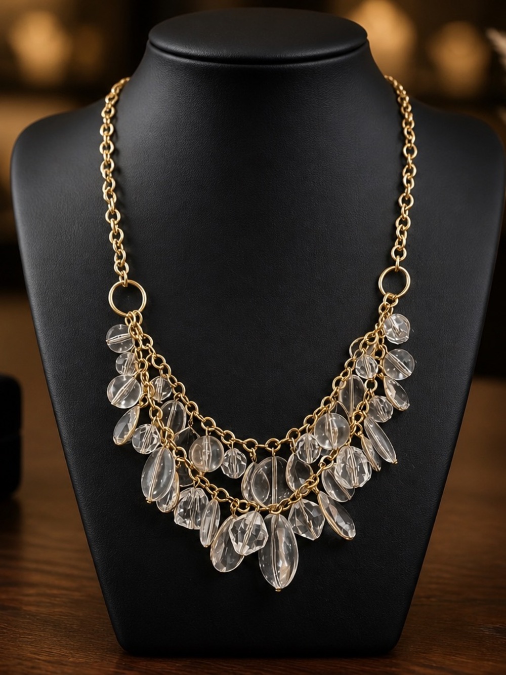 Gold Tone Clear Crystal Statement Bib Necklace - NWT
